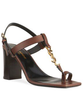 Brand New Saint Laurent Cassandra 75 Monogram Brown Leather Slingback Sandal